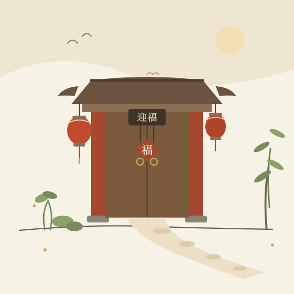 福神方位民俗场景插画